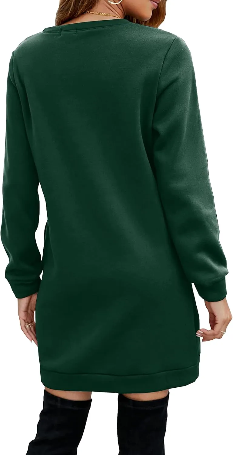 Miselon Women's Casual Fleece Long Pullover Sweatshirt Dress Long Sleeve Mini Sweater Dresses with Pockets