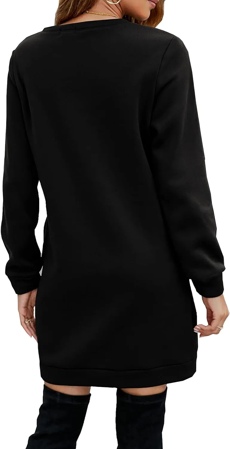 Miselon Women's Casual Fleece Long Pullover Sweatshirt Dress Long Sleeve Mini Sweater Dresses with Pockets