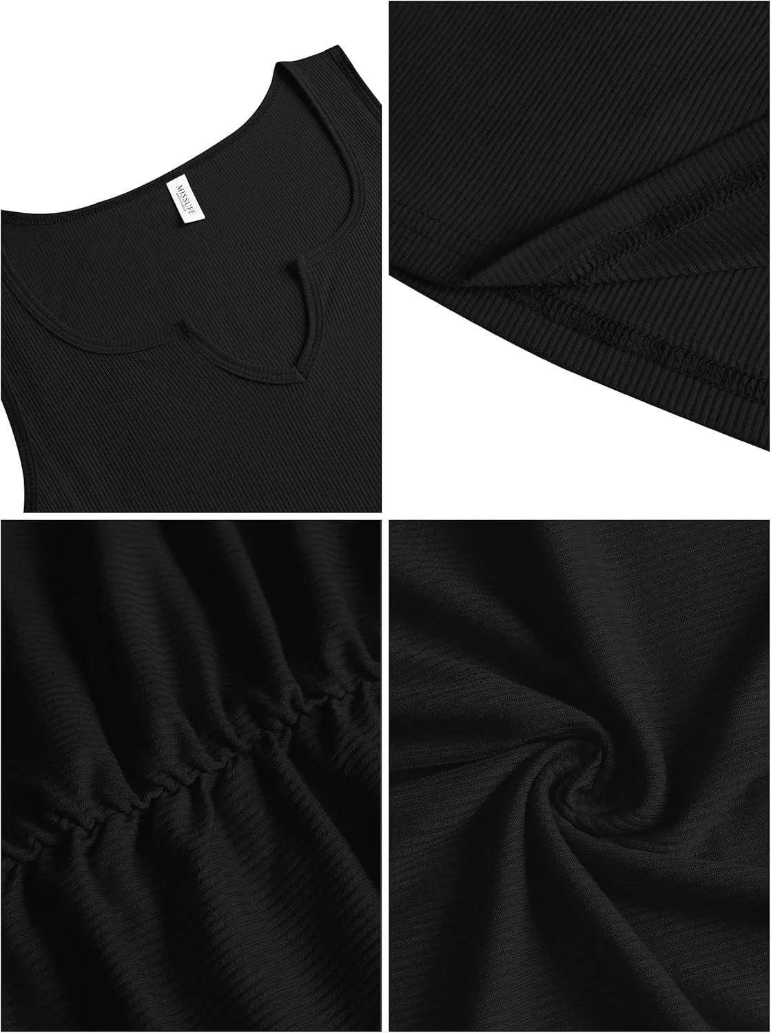 Missufe Women's Sleeveless V Neck Ruched Bodycon Sundress Summer Casual Short Tank Dress