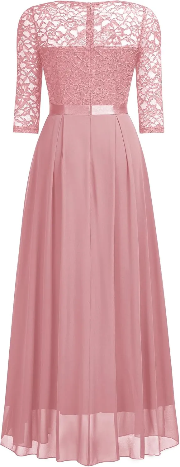 Miusol Women's Elegant Floral Lace Retro 3/4 Sleeve Contrast Bridesmaid Maxi Dress