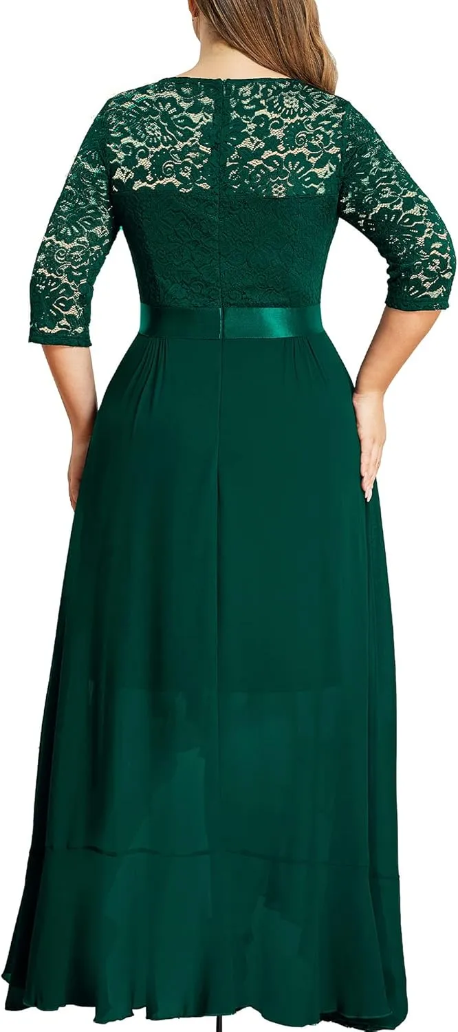 Miusol Women's Plus Size Elegant Ruffle Floral Lace Bridesmaid Maxi Dress