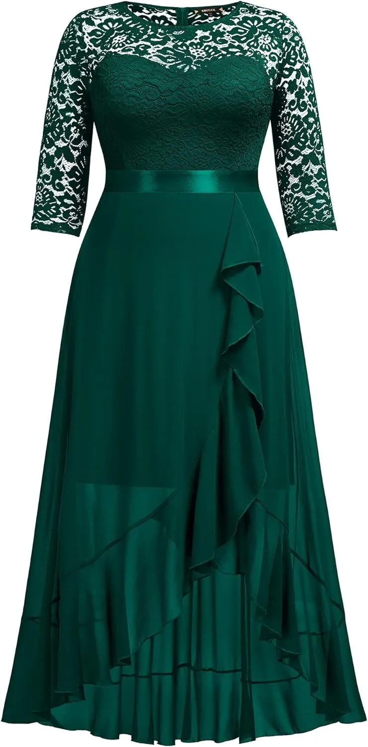 Miusol Women's Plus Size Elegant Ruffle Floral Lace Bridesmaid Maxi Dress