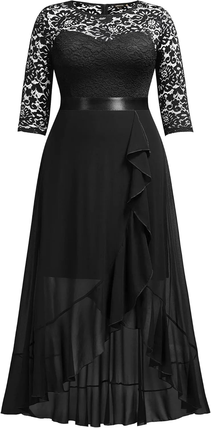 Miusol Women's Plus Size Elegant Ruffle Floral Lace Bridesmaid Maxi Dress