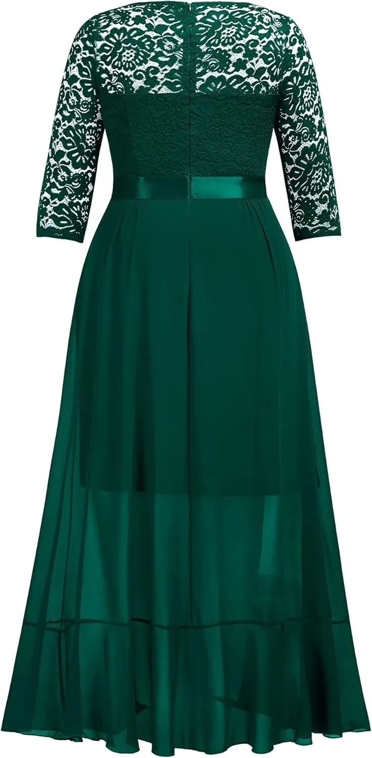 Miusol Women's Plus Size Elegant Ruffle Floral Lace Bridesmaid Maxi Dress