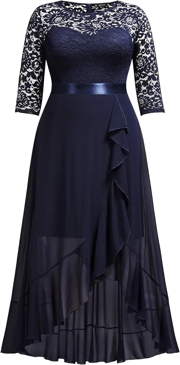 Miusol Women's Plus Size Elegant Ruffle Floral Lace Bridesmaid Maxi Dress