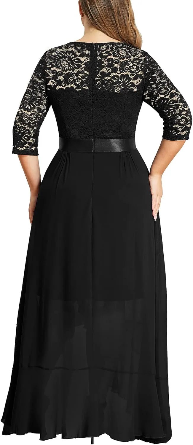 Miusol Women's Plus Size Elegant Ruffle Floral Lace Bridesmaid Maxi Dress