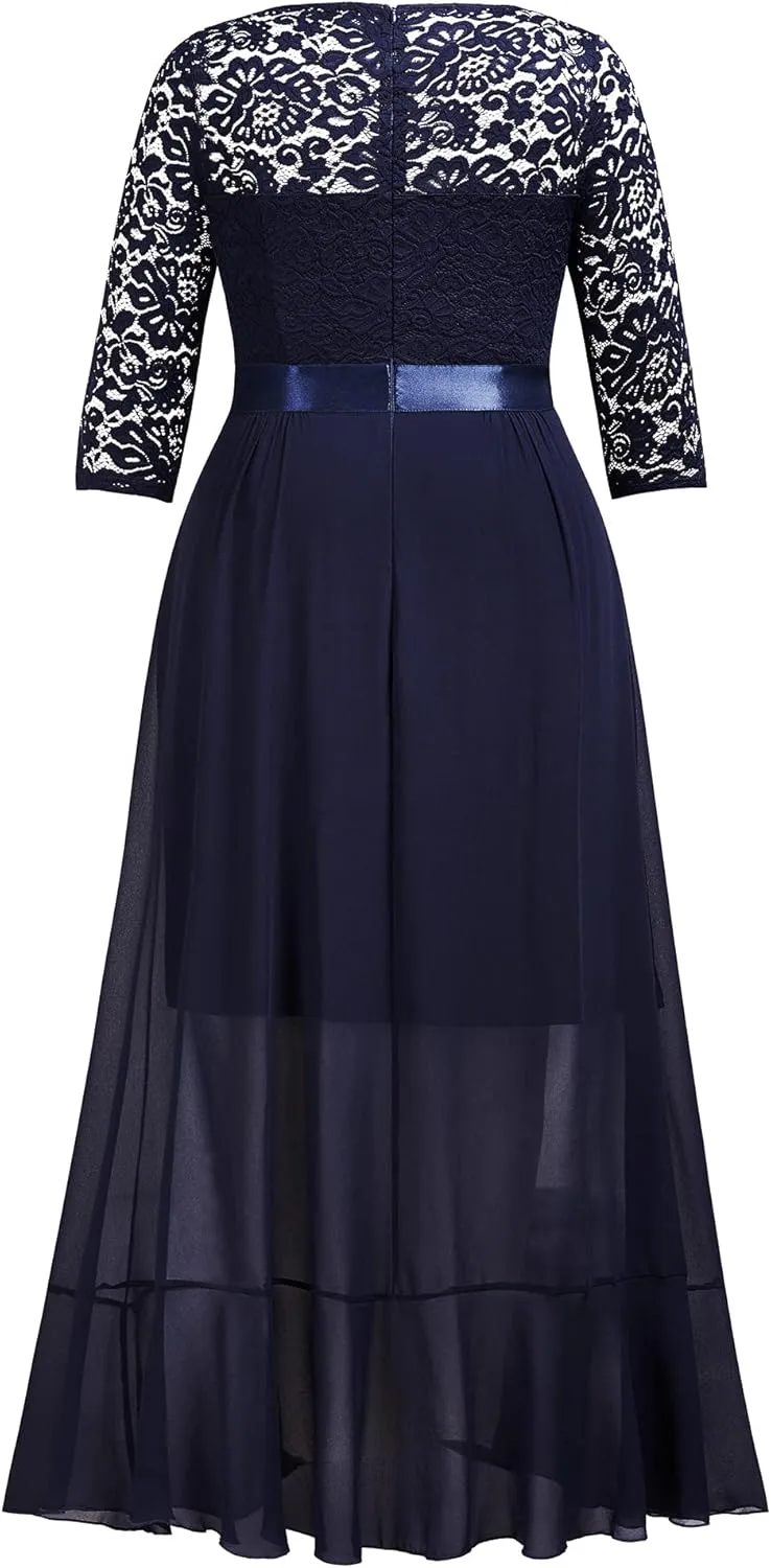 Miusol Women's Plus Size Elegant Ruffle Floral Lace Bridesmaid Maxi Dress