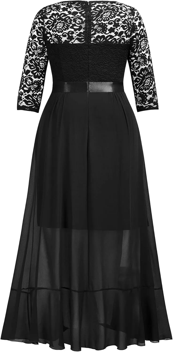 Miusol Women's Plus Size Elegant Ruffle Floral Lace Bridesmaid Maxi Dress