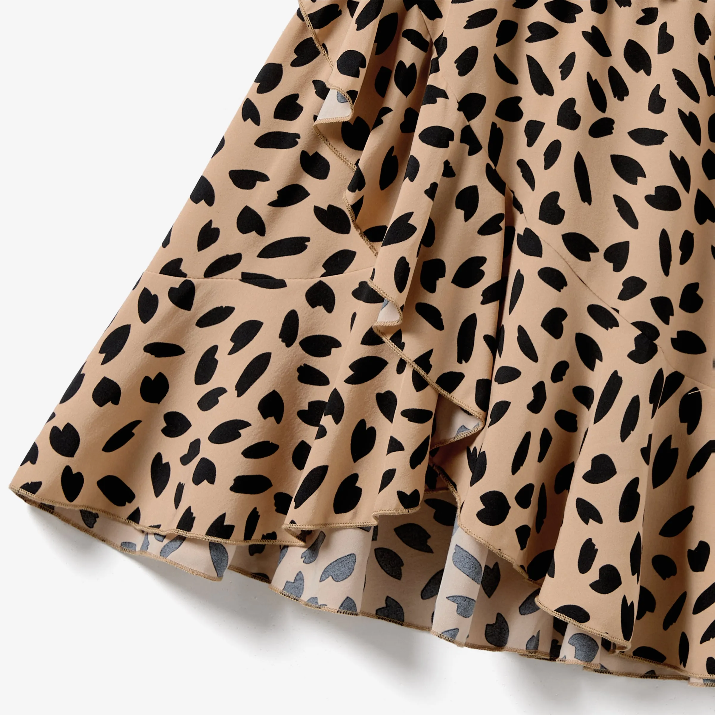 Mommy and Me Black Tank Top Splicing Leopard Print Frill Wrap Dresses