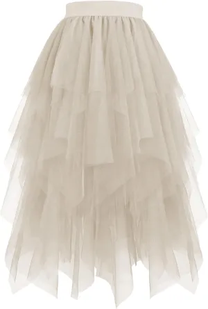 Multi-Layered Tulle Skirt Women Fluffy Elegant Wedding Guest Midi Party