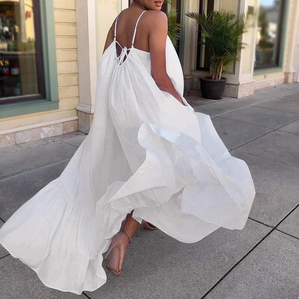 NaRHbrg Plus Size Women's Casual Loose Sundress Long Dress Sleeveless Maxi Dresses Summer Beach Flowy Dress with Pockets