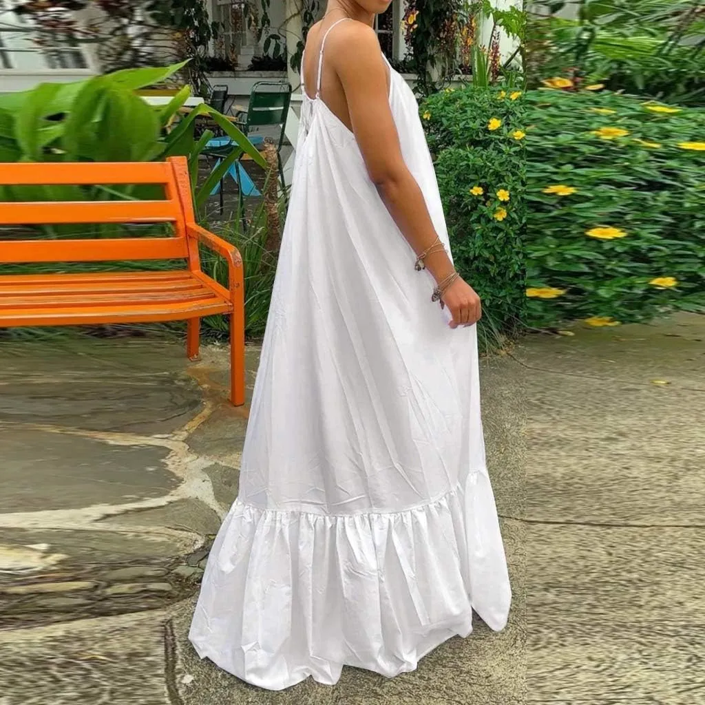 NaRHbrg Plus Size Women's Casual Loose Sundress Long Dress Sleeveless Maxi Dresses Summer Beach Flowy Dress with Pockets
