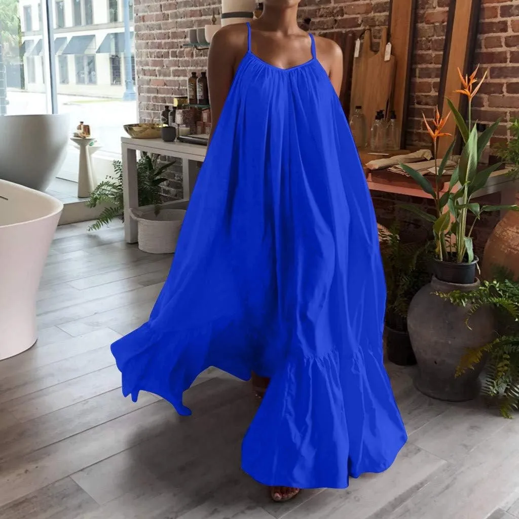 NaRHbrg Plus Size Women's Casual Loose Sundress Long Dress Sleeveless Maxi Dresses Summer Beach Flowy Dress with Pockets