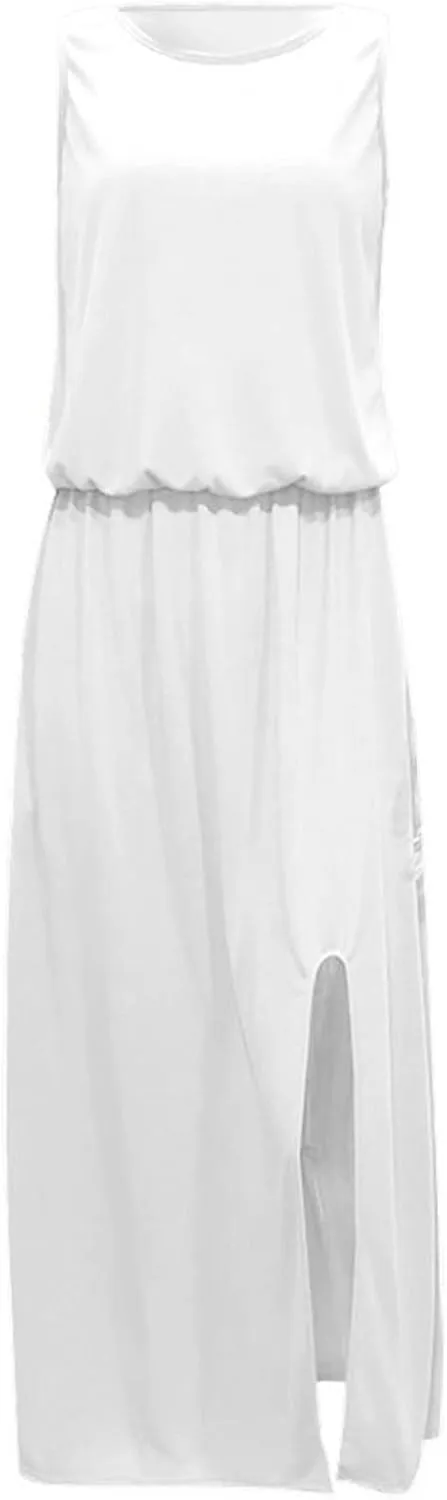 NaRHbrg Women Summer Dresses Sleeveless Casual Summer Maxi Dress Smocked Flowy Irregular Hem Sundresses Beach Long Tank Dress