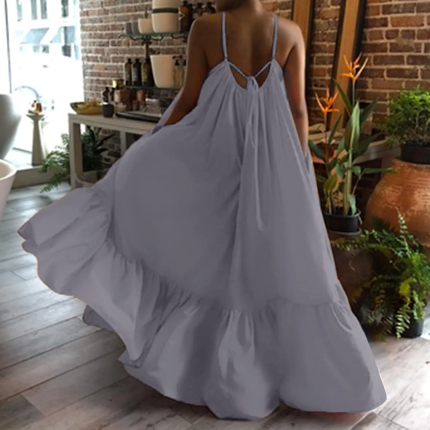NaRHbrg Women Summer Maxi Dresses Sexy Spaghetti Strap Sleeveless Long Dress Sundress Tiered Ruffle Boho Cami Beach Dress