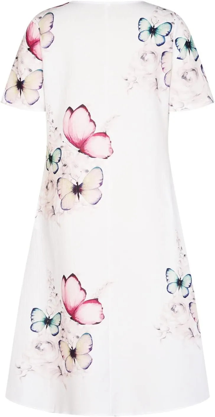 NaRHbrg Womens Summer Dress Casual Floral Print Midi Dress Button V Neck Short Sleeve Dresses Flowy Boho Beach Party Sundress