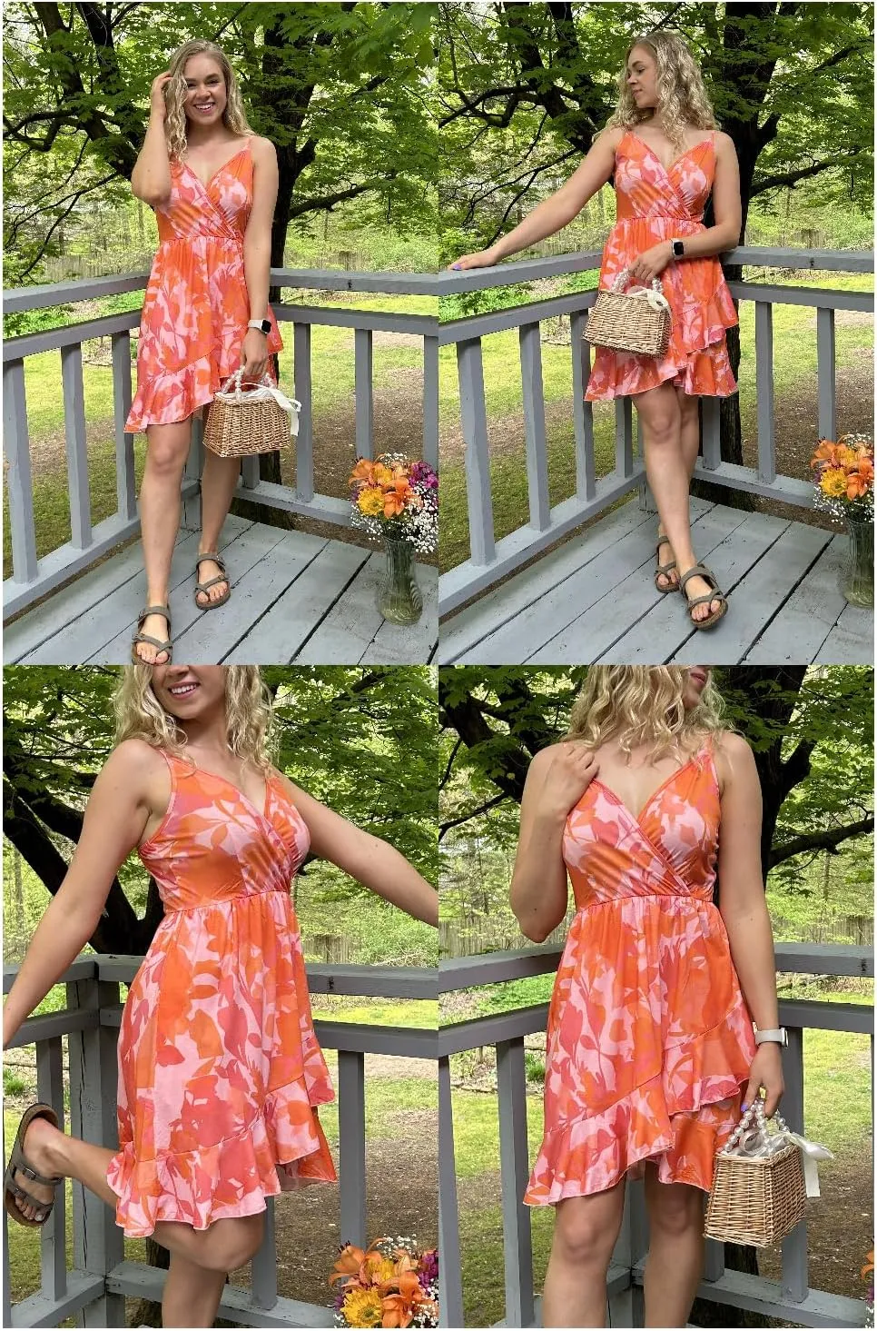 Newshows Womens Summer Dress 2024 Spring Sundresses Floral Flowy Casual Beach Vacation Wrap V Neck Spaghetti Strap Dresses
