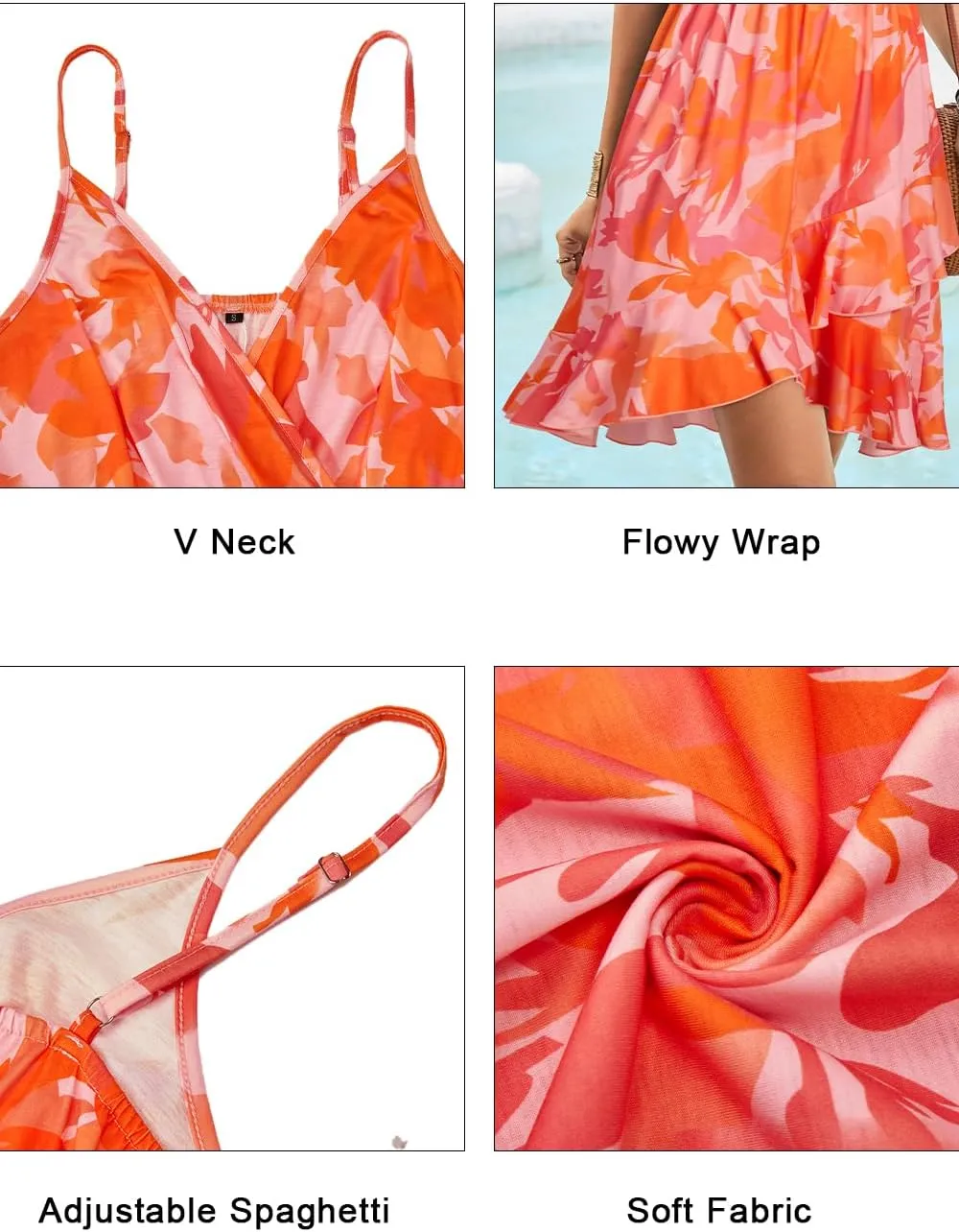 Newshows Womens Summer Dress 2024 Spring Sundresses Floral Flowy Casual Beach Vacation Wrap V Neck Spaghetti Strap Dresses