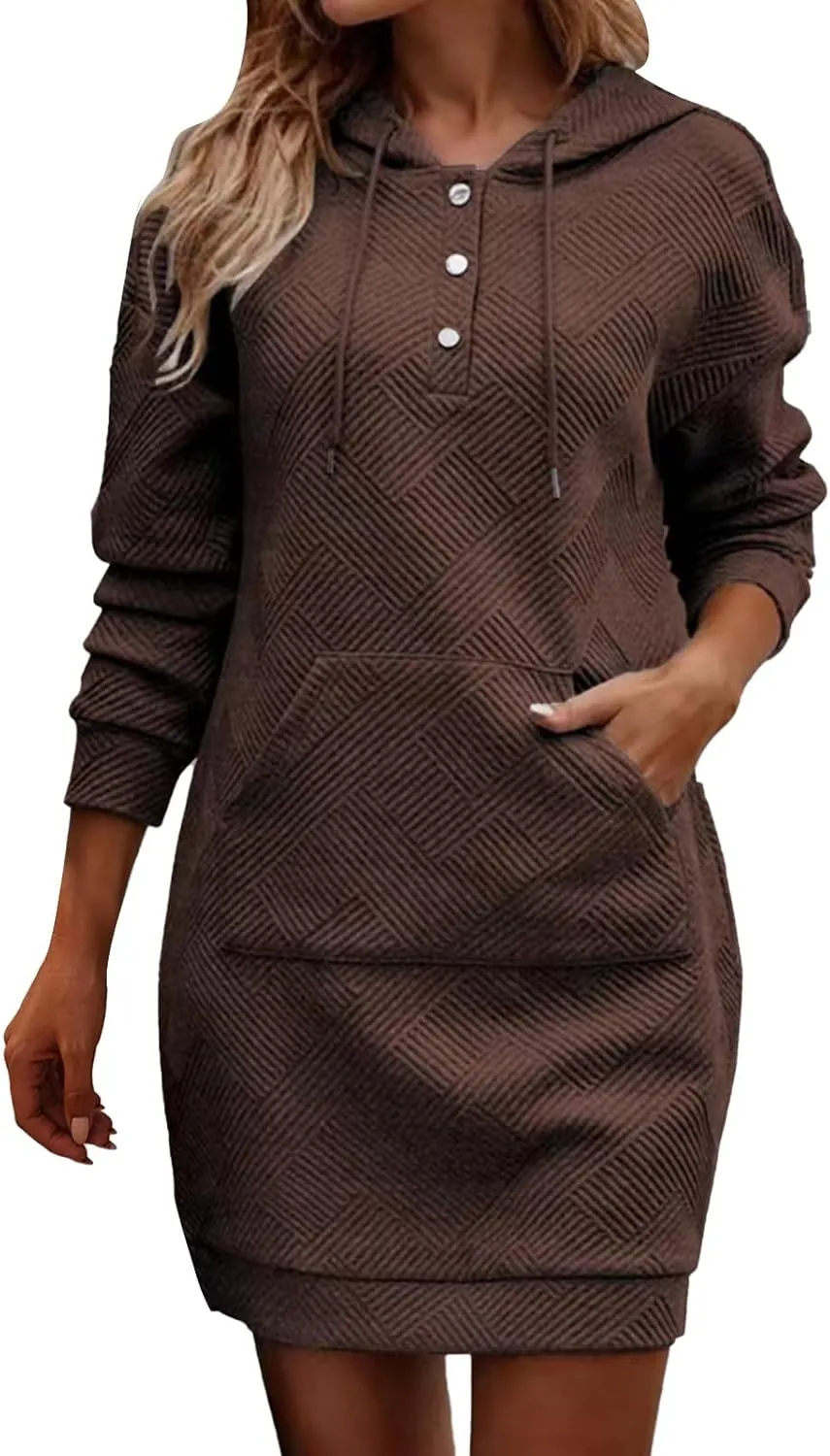 NREALY Trendy Dresses for Women 2024 Hoodie Dress for Women with Pockets Sweatshirt Dresses for Women 2024