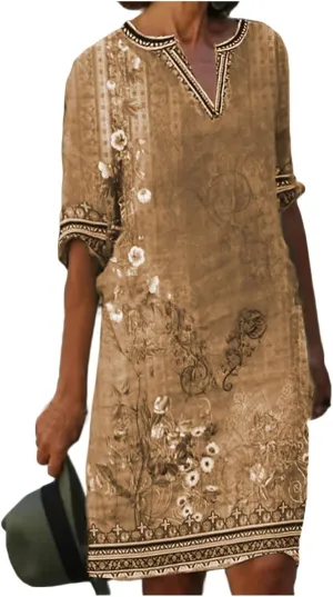 OIOLOYJM Plus Size Summer Dresses for Women 2025 Plus Size Dresses for Curvy Women 3/4 Sleeve Casual Boho Kaftan Dresses