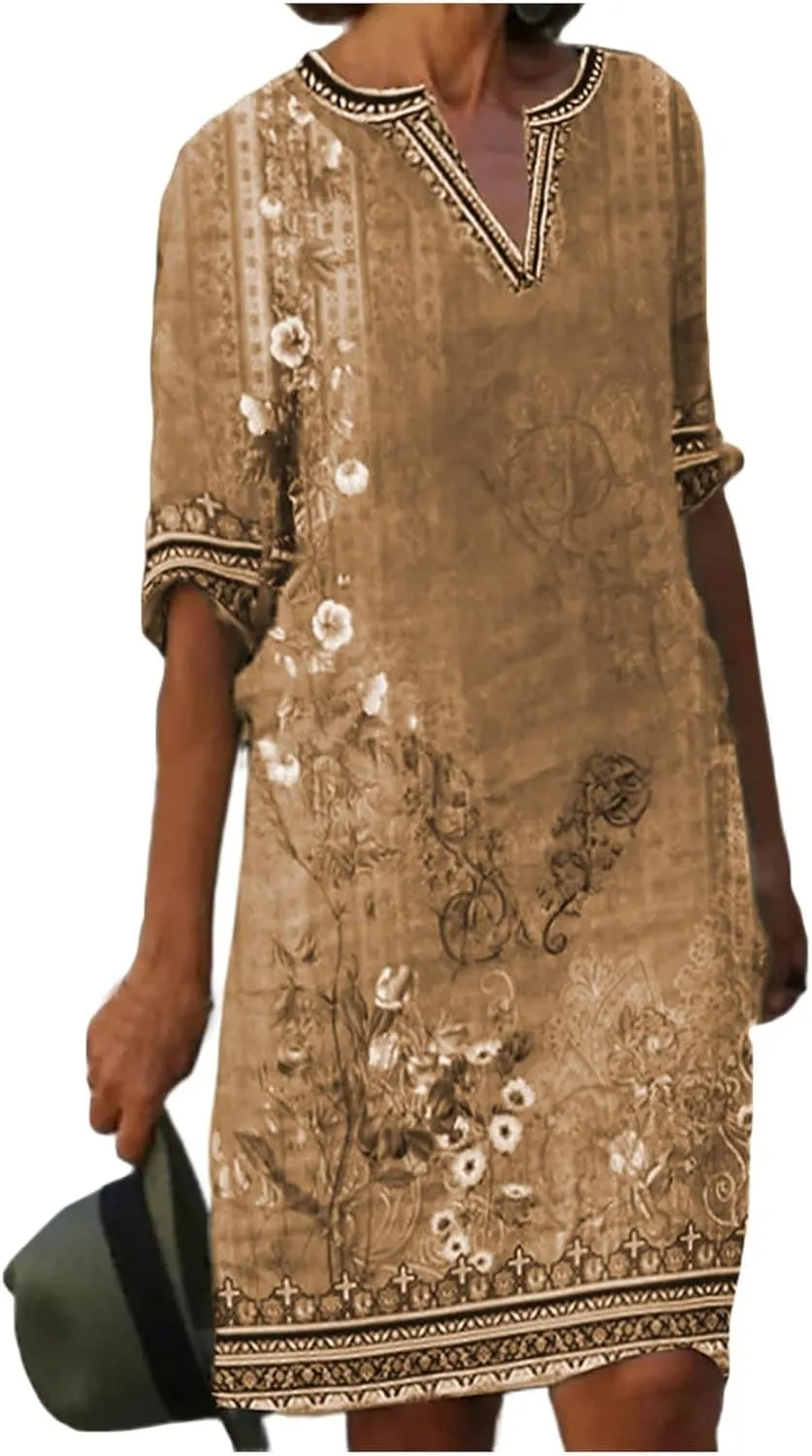 OIOLOYJM Plus Size Summer Dresses for Women 2025 Plus Size Dresses for Curvy Women 3/4 Sleeve Casual Boho Kaftan Dresses