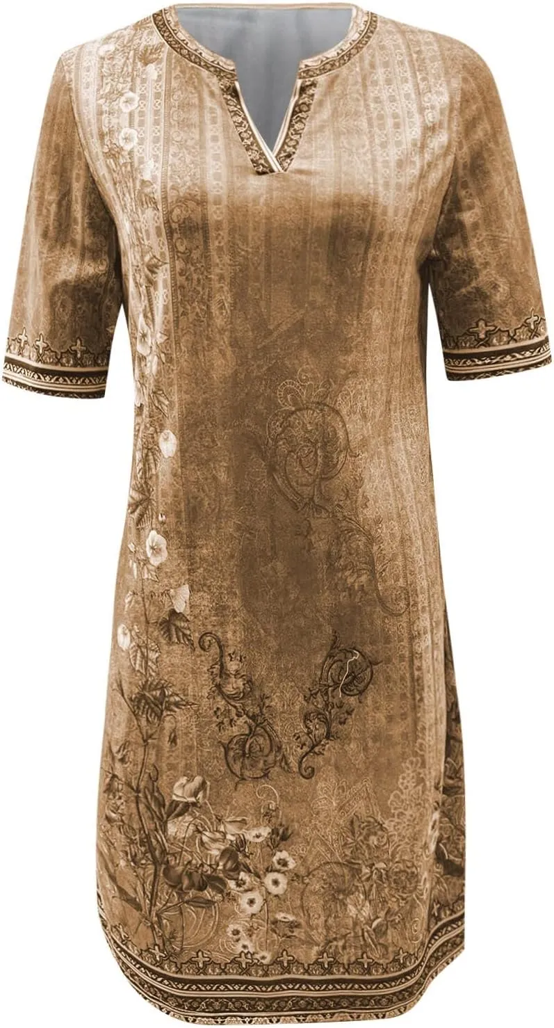OIOLOYJM Plus Size Summer Dresses for Women 2025 Plus Size Dresses for Curvy Women 3/4 Sleeve Casual Boho Kaftan Dresses
