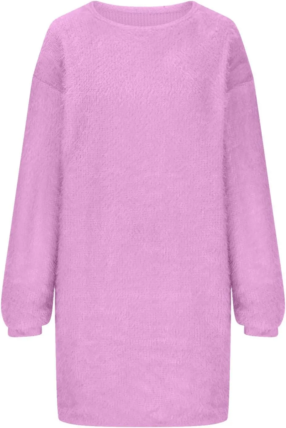 Oversize Plush Midi Dress for Womens Casual Loose Warm Dresses Crew Neck Long Sleeve Solid Color Thick Fleece Dress