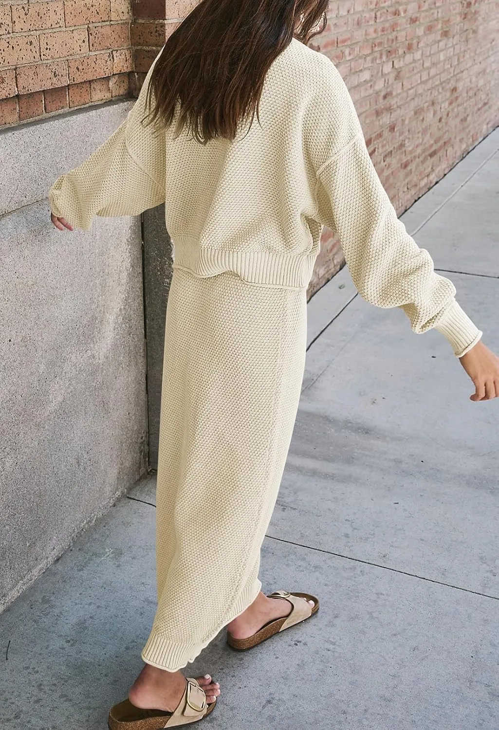 Pink Queen Women's 2 Piece Sweater Set Outfits Long Sleeve Oversized Top Bodycon Maxi Long Skirt Knit Dresses