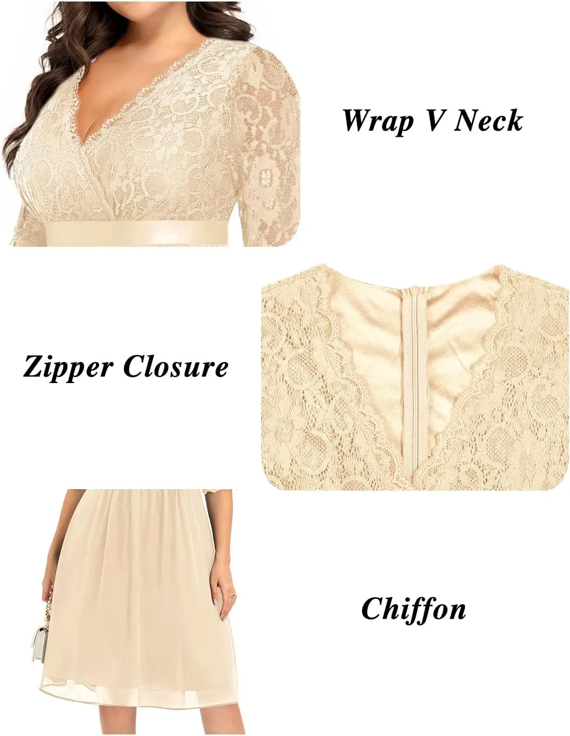 Pinup Fashion Plus Size Lace Chiffon Wrap V Neck Dresses Women Cocktail Wedding Guest Midi Dress