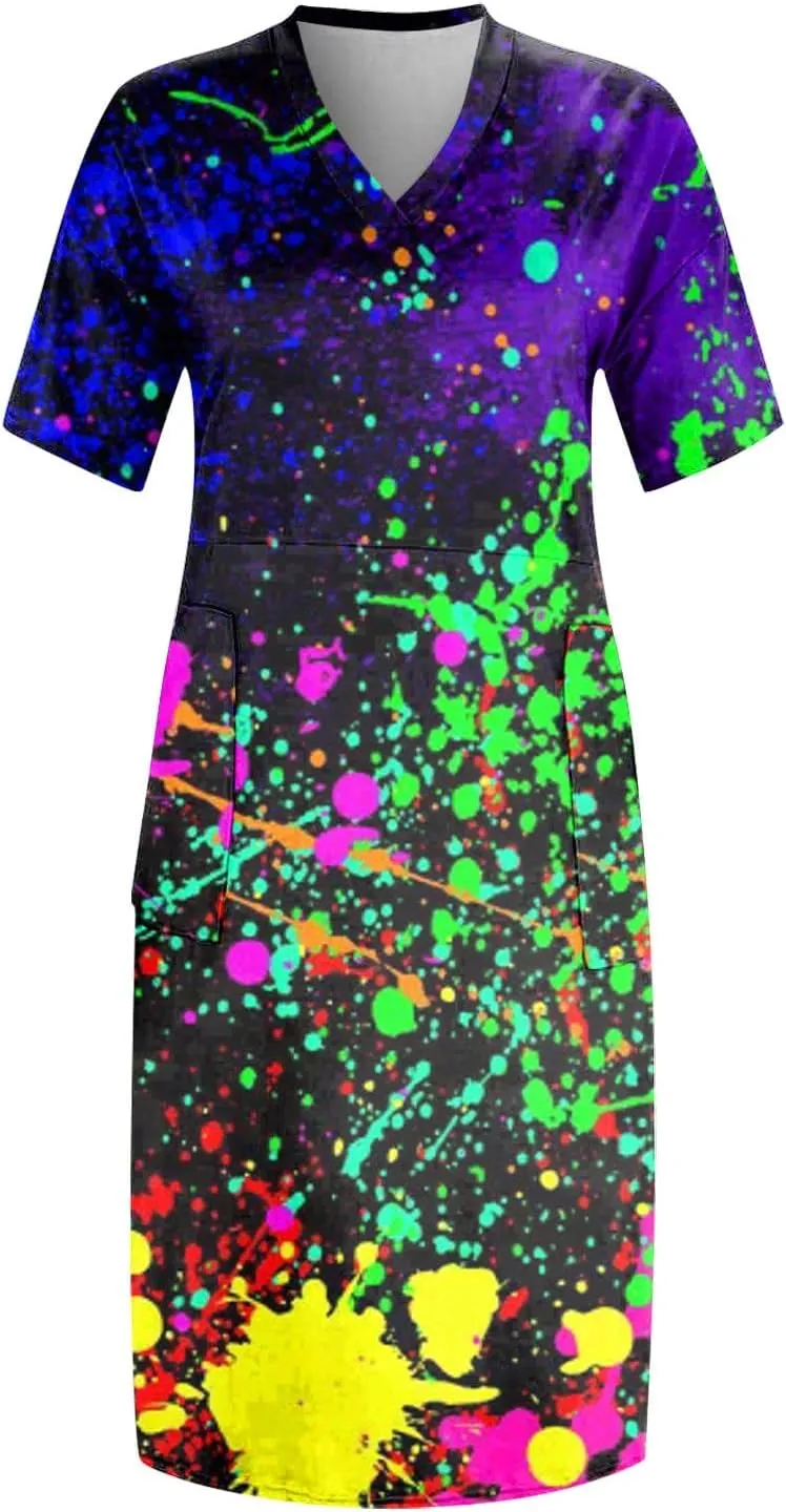 Plus Size Dresses for Curvy Women,2024 Summer Casual V Neck Short Sleeve T Shirt Dress with Pockets Daily Midi Dress