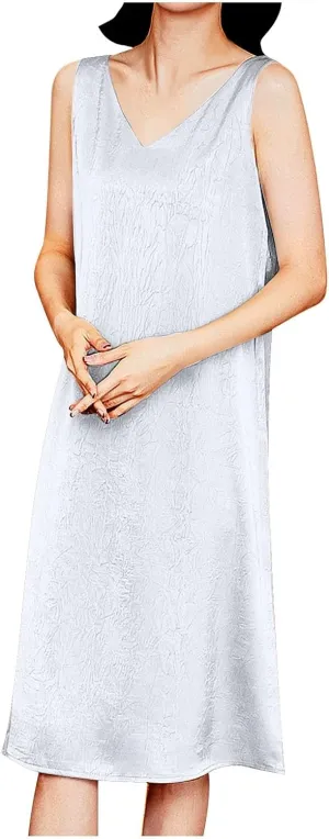 Plus Size Summer Dresses for Women Long Satin Casual Work Tank Dress Fashion Sleeveless Solid Color Dresses M-4XL