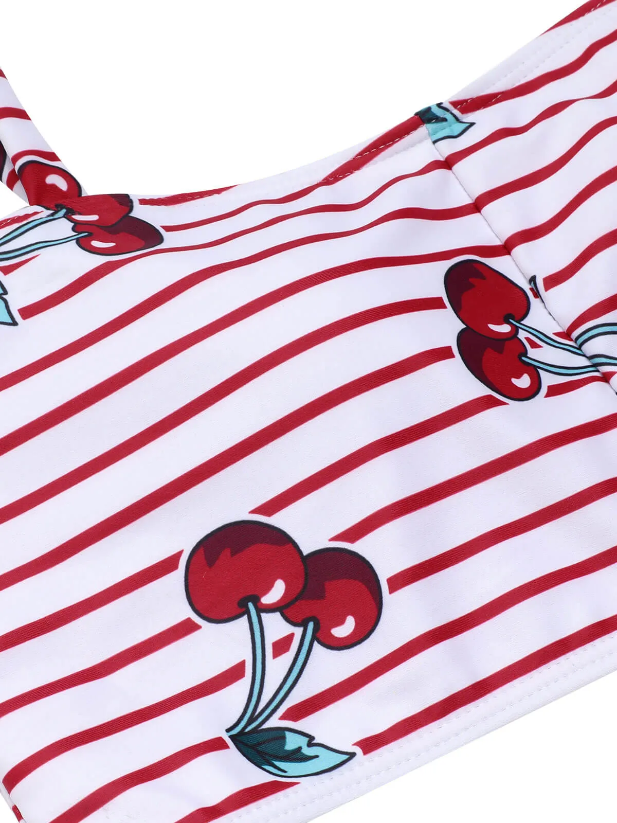 [Pre-Sale] Red 1950s Striped Cherry Strap Swimsuit