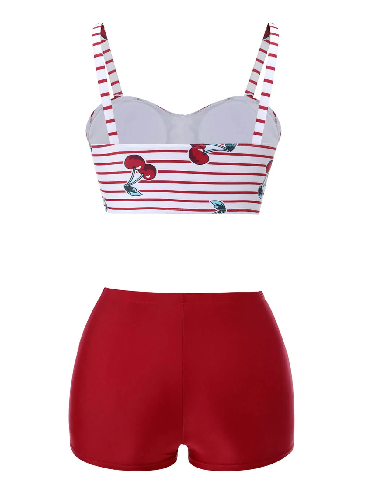 [Pre-Sale] Red 1950s Striped Cherry Strap Swimsuit