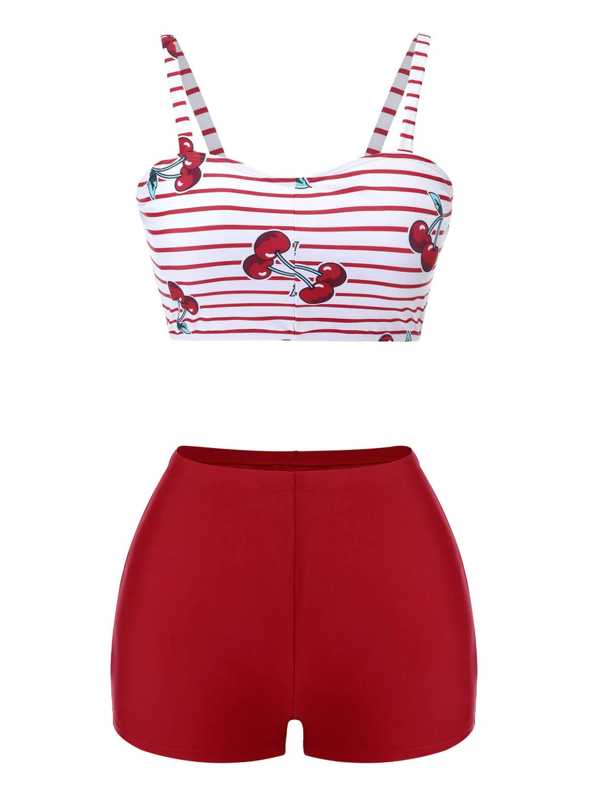 [Pre-Sale] Red 1950s Striped Cherry Strap Swimsuit