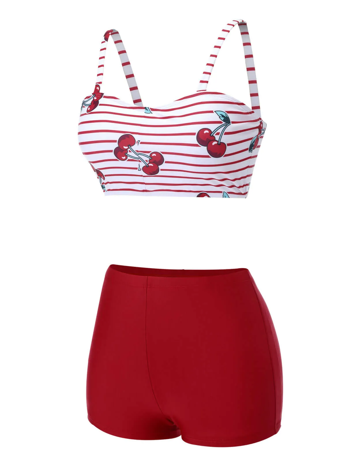 [Pre-Sale] Red 1950s Striped Cherry Strap Swimsuit