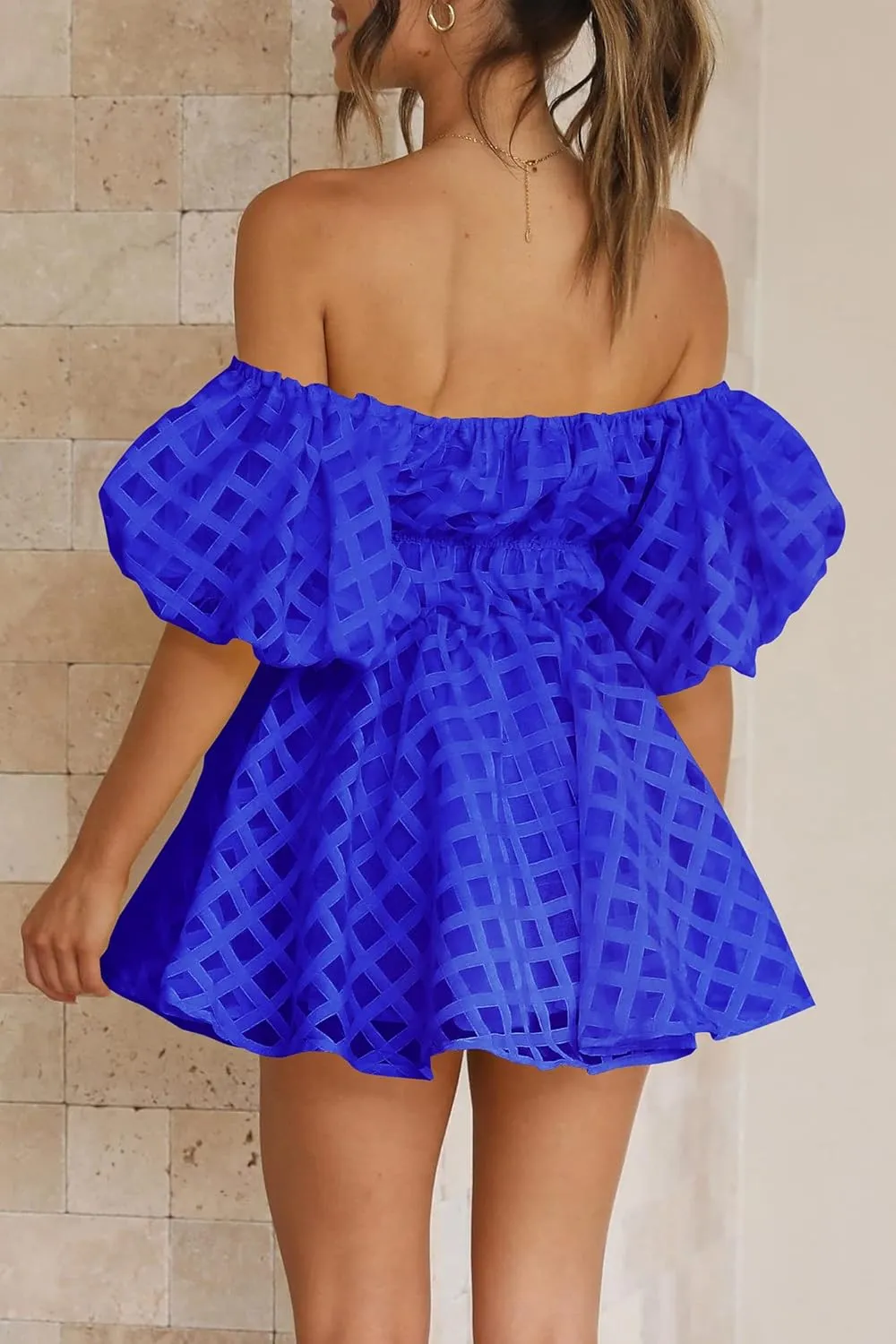 PRETTYGARDEN Women's Off The Shoulder Babydoll Dress Short Puff Sleeve Casual A Line Ruffle Summer Dresses