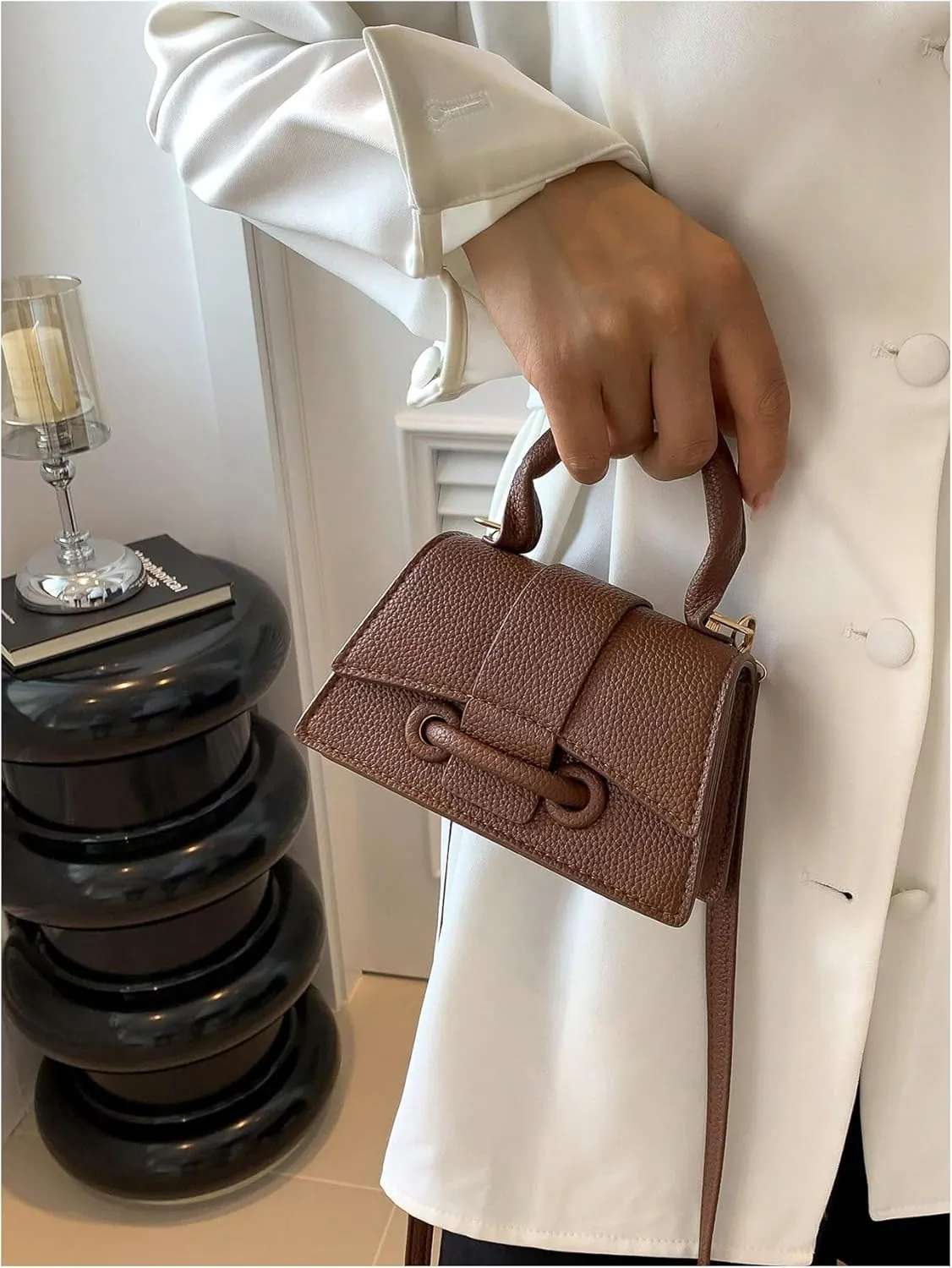 QWINEE Women's Faux Leather Crossbody Bag Top Handle Flap Shoulder Bag Minimalist Handbag