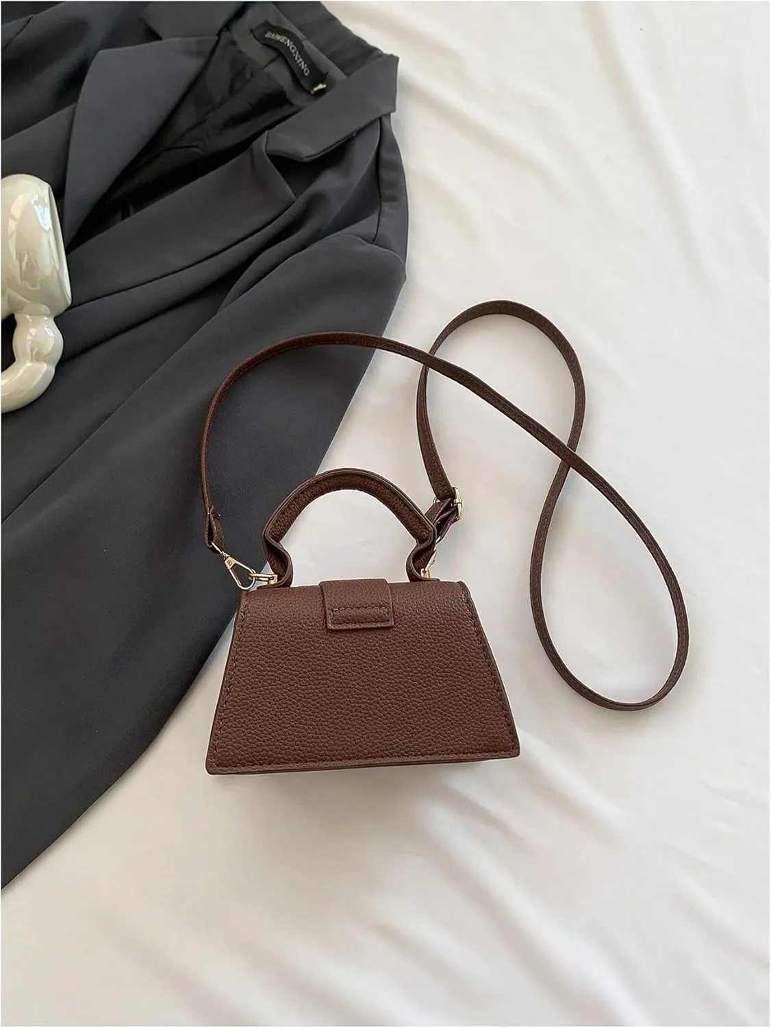 QWINEE Women's Faux Leather Crossbody Bag Top Handle Flap Shoulder Bag Minimalist Handbag
