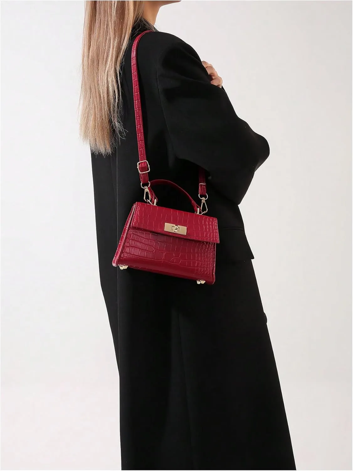 QWINEE Women's Faux Leather Crossbody Bag Top Handle Flap Shoulder Bag Minimalist Handbag