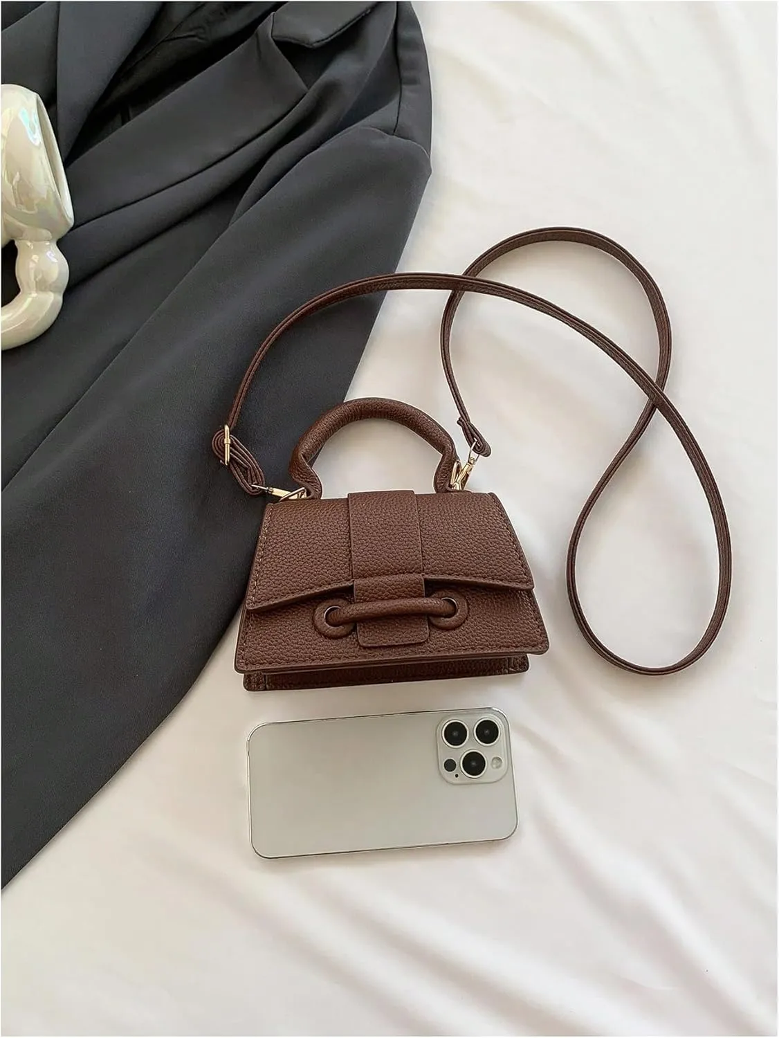 QWINEE Women's Faux Leather Crossbody Bag Top Handle Flap Shoulder Bag Minimalist Handbag