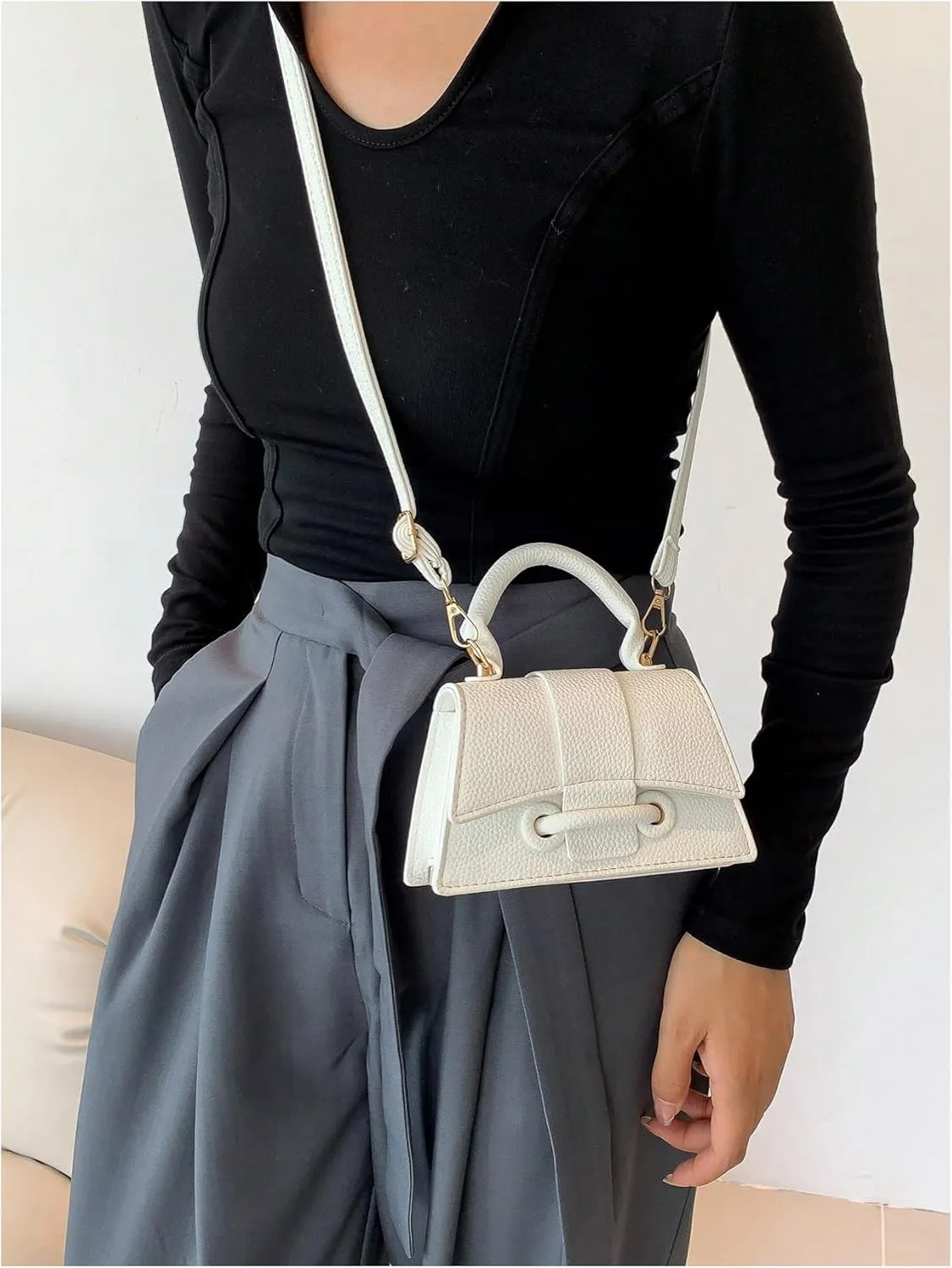 QWINEE Women's Faux Leather Crossbody Bag Top Handle Flap Shoulder Bag Minimalist Handbag