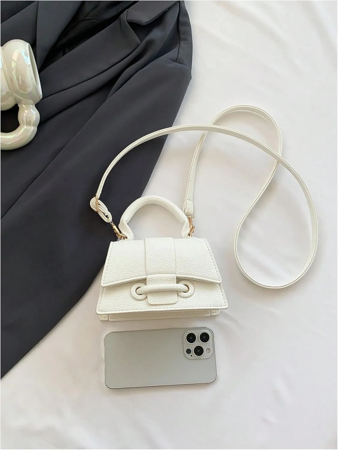 QWINEE Women's Faux Leather Crossbody Bag Top Handle Flap Shoulder Bag Minimalist Handbag