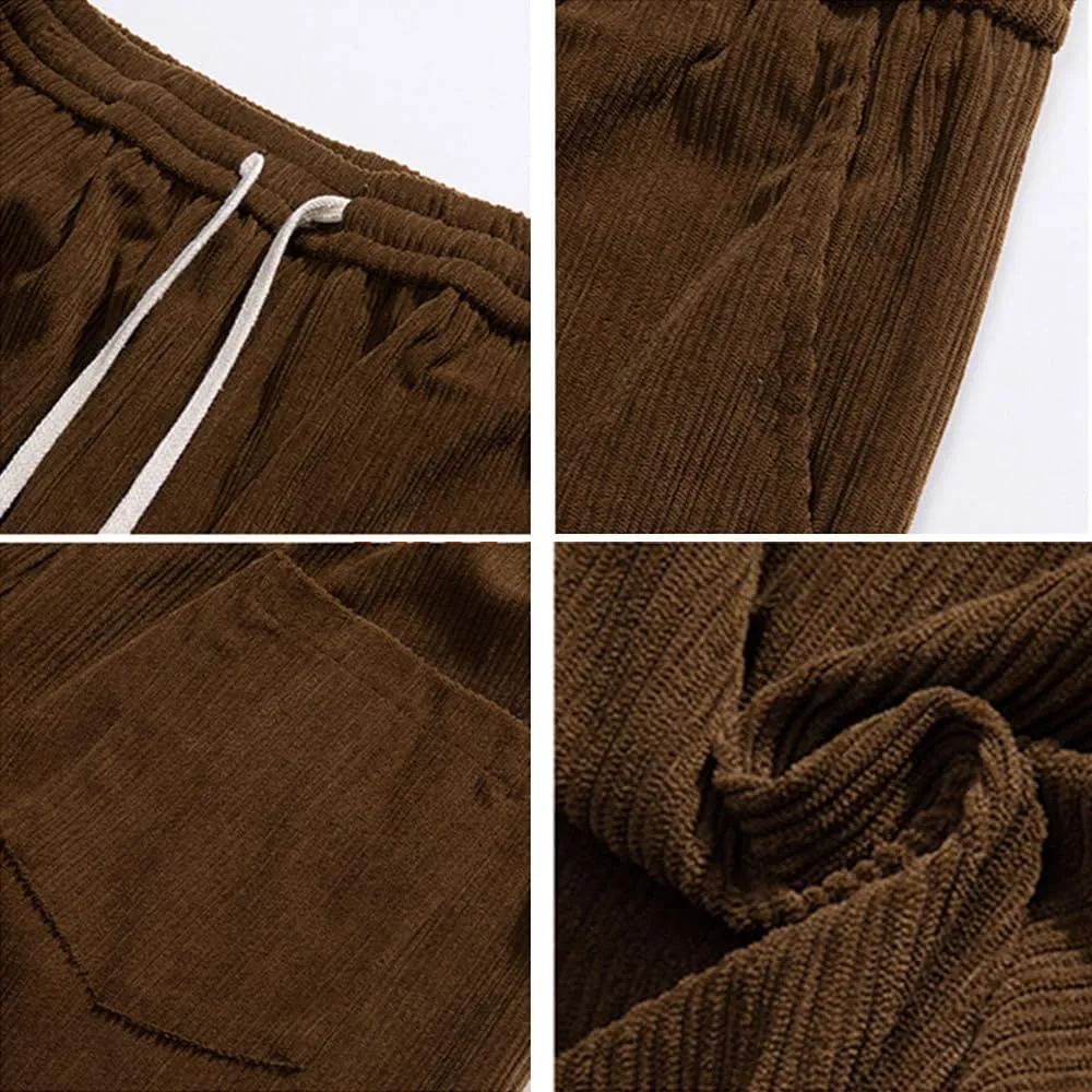 Rexcyril Men's Baggy Wide Leg Loose Fit Corduroy Pants Elastic Waist Straight Relaxed Drawstring Sweatpants
