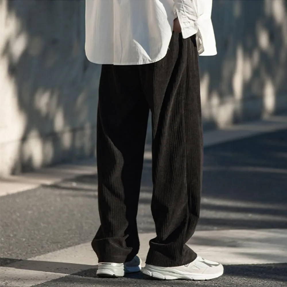 Rexcyril Men's Baggy Wide Leg Loose Fit Corduroy Pants Elastic Waist Straight Relaxed Drawstring Sweatpants