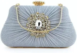 Rhinestone Bag Elegant Pleated Craft Handheld Dinner Wedding Tote(Color:A)