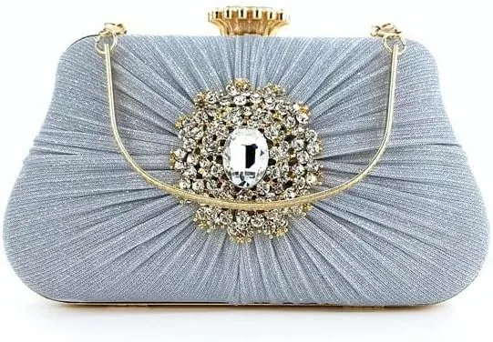 Rhinestone Bag Elegant Pleated Craft Handheld Dinner Wedding Tote(Color:A)