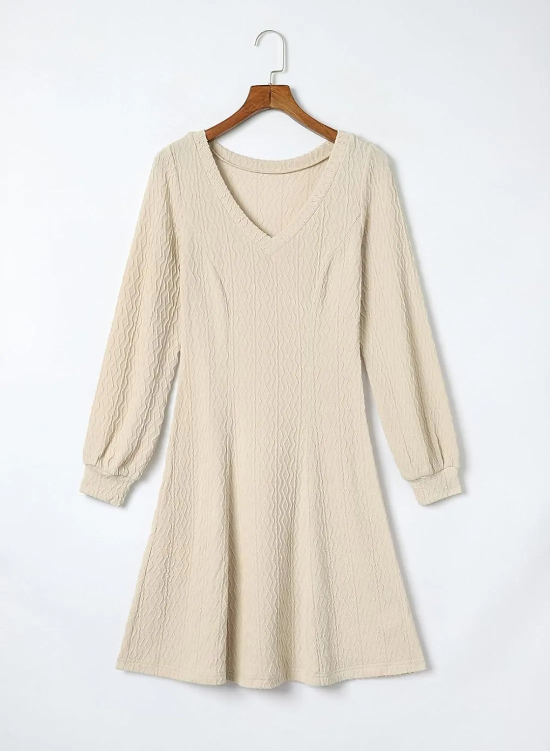 Ribbed Knit Dresses for Women Long Sleeve V Neck Mini A Line Dress Dressy Casual Work Dress Elegant Sweater Dresses