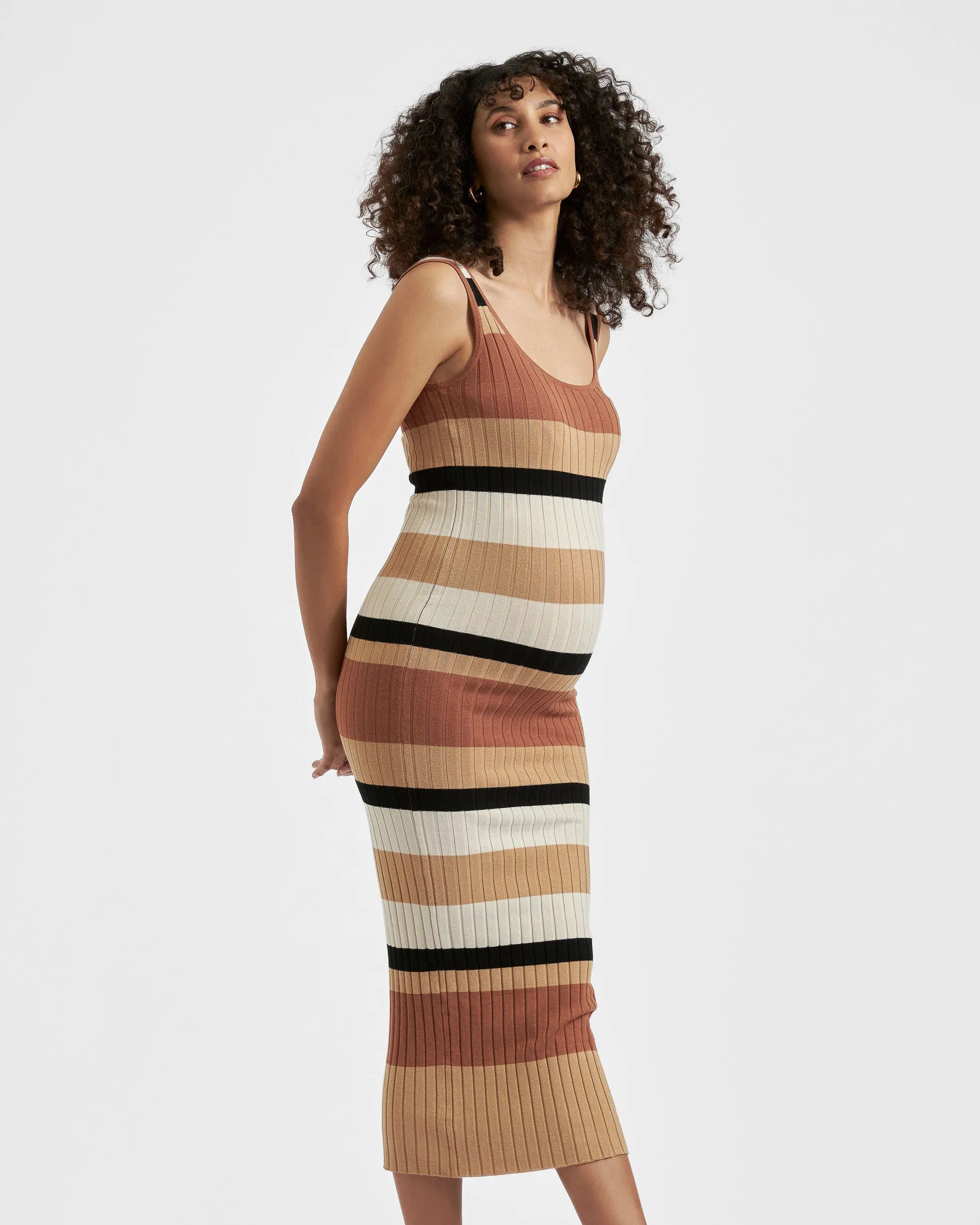 Sarah Stripe Knit Dress  Amber / Natural / Black
