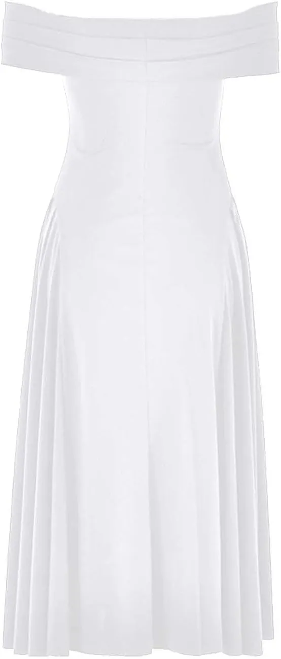 Satin Off The Shoulder Formal Midi Dress for Women A Line Ruched Tea Length Prom Party Womens Midi Casual Dresses