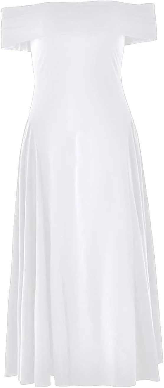Satin Off The Shoulder Formal Midi Dress for Women A Line Ruched Tea Length Prom Party Womens Midi Casual Dresses